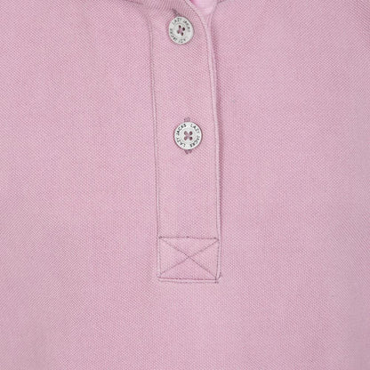 Pink - Back - Lazy Jacks Girls Pique Button Neck Sweatshirt