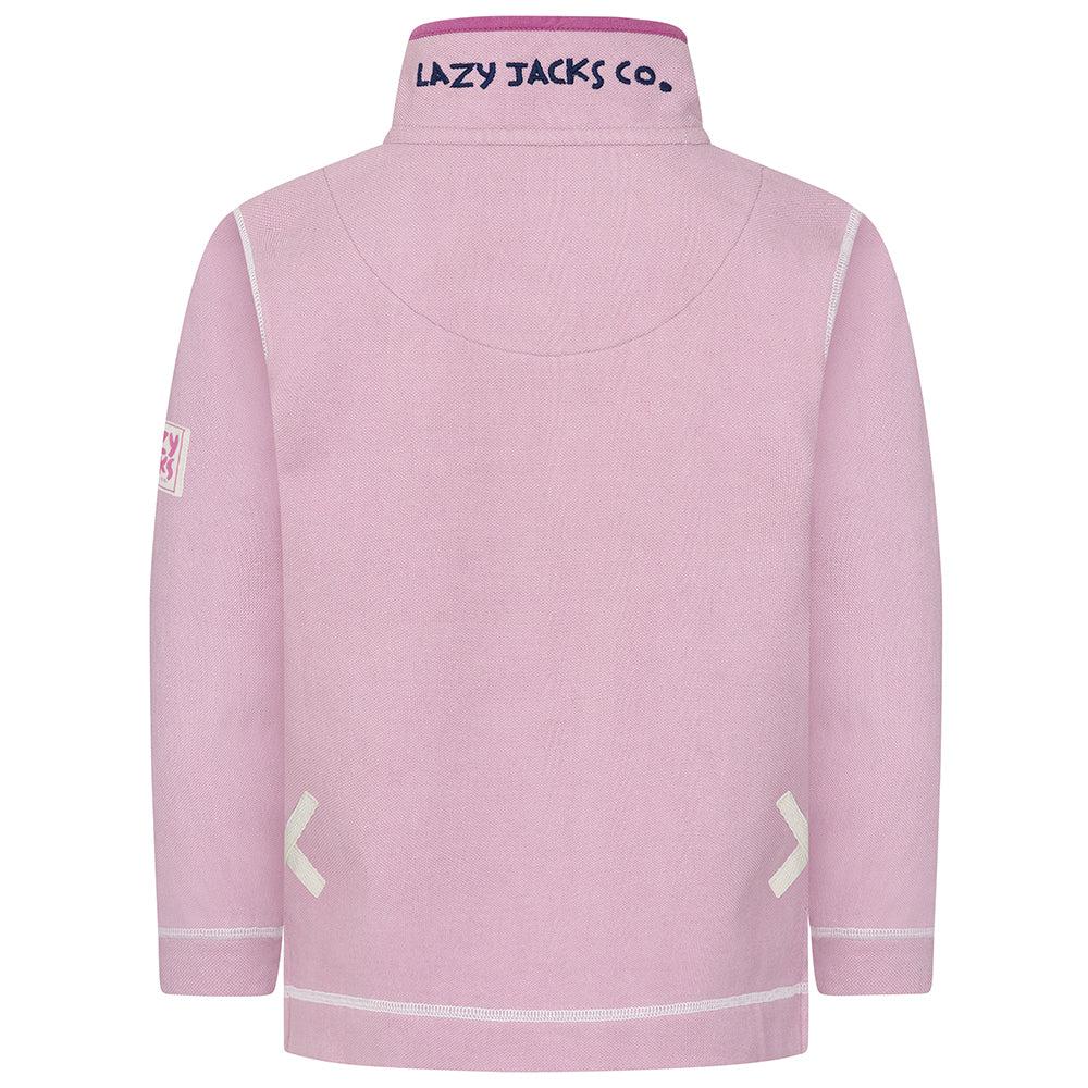Pink - Side - Lazy Jacks Girls Pique Button Neck Sweatshirt