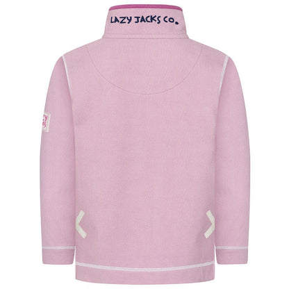 Pink - Side - Lazy Jacks Girls Pique Button Neck Sweatshirt