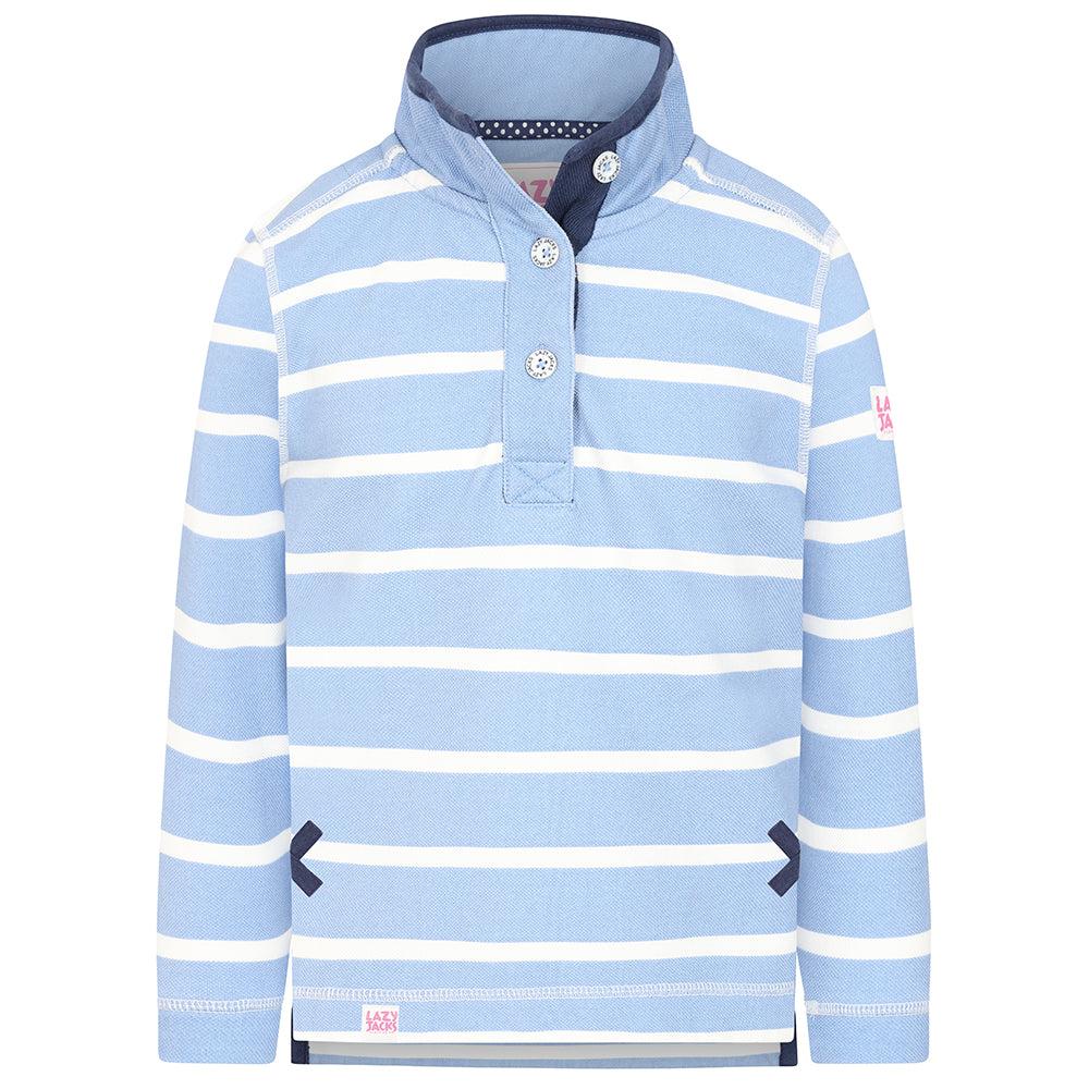Sky - Front - Lazy Jacks Girls Striped Pique Sweatshirt