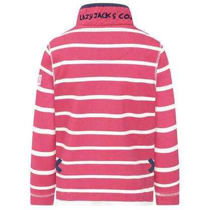 Cherry - Back - Lazy Jacks Girls Striped Pique Sweatshirt