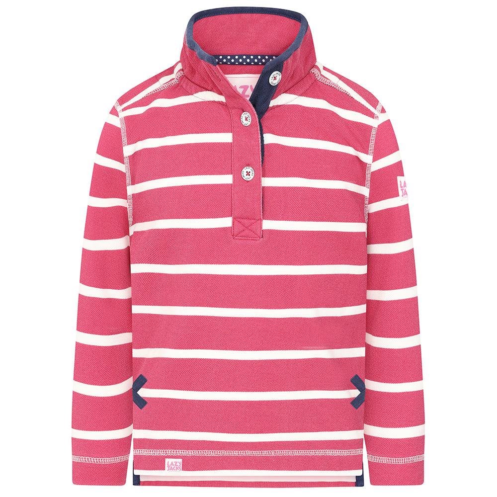 Cherry - Front - Lazy Jacks Girls Striped Pique Sweatshirt