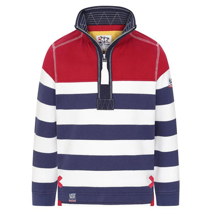 Rouge - Front - Lazy Jacks Boys Striped Quarter Zip Sweatshirt