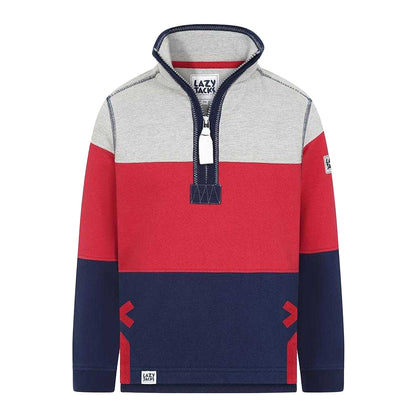 Rouge - Front - Lazy Jacks Boys Striped Half Zip Sweatshirt