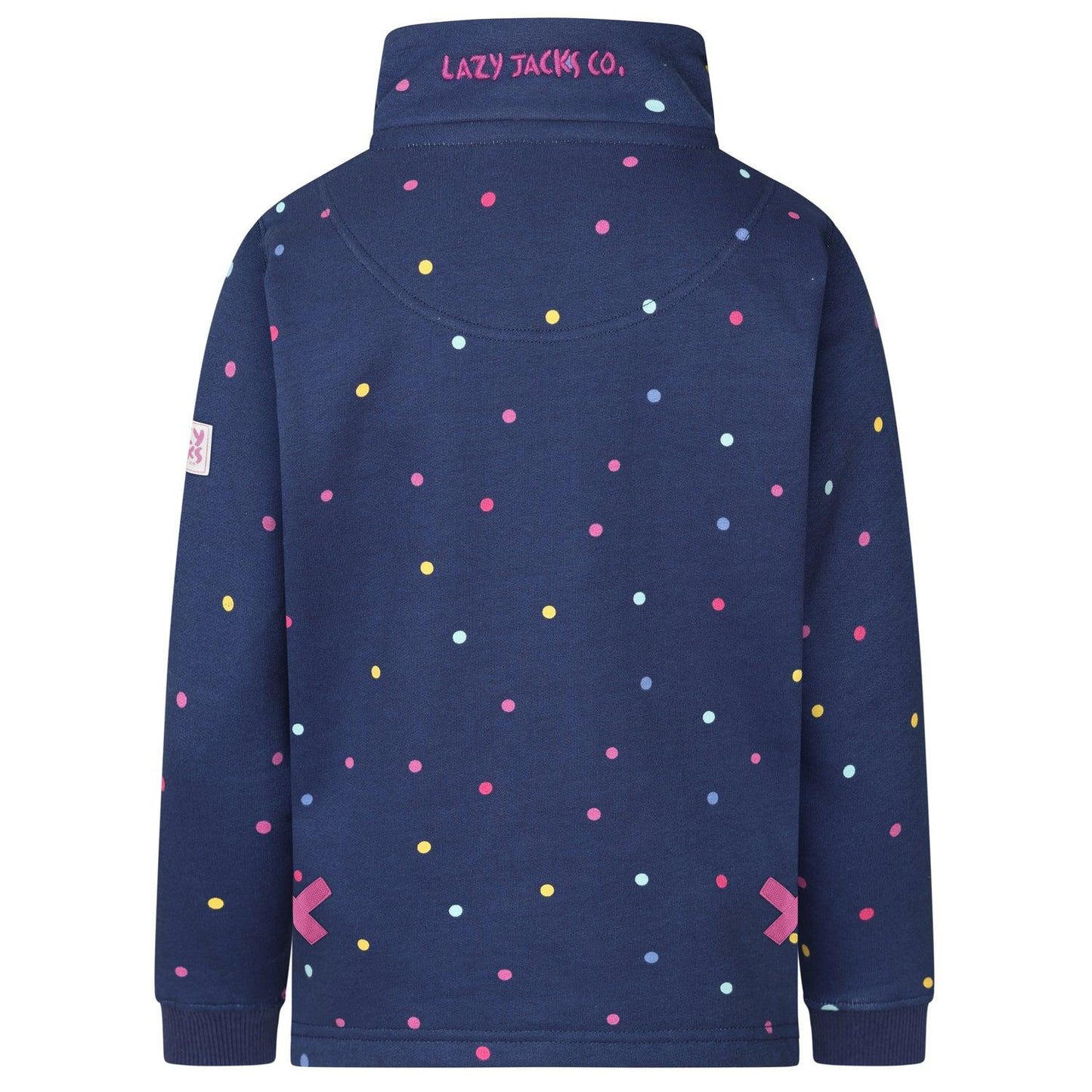 Blue - Back - Lazy Jacks Girls Polka Dot Quarter Zip Sweatshirt