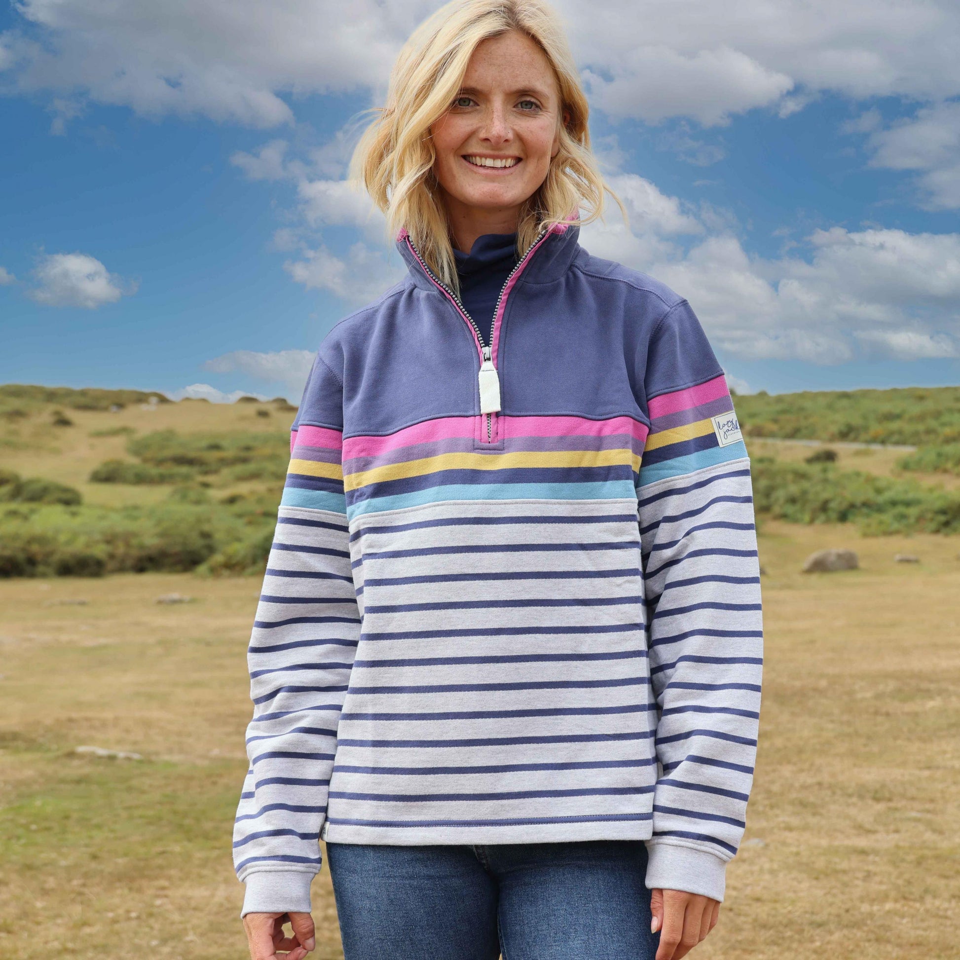 Grey Marl - Back - Lazy Jacks Womens-Ladies Quarter Zip Sweatshirt