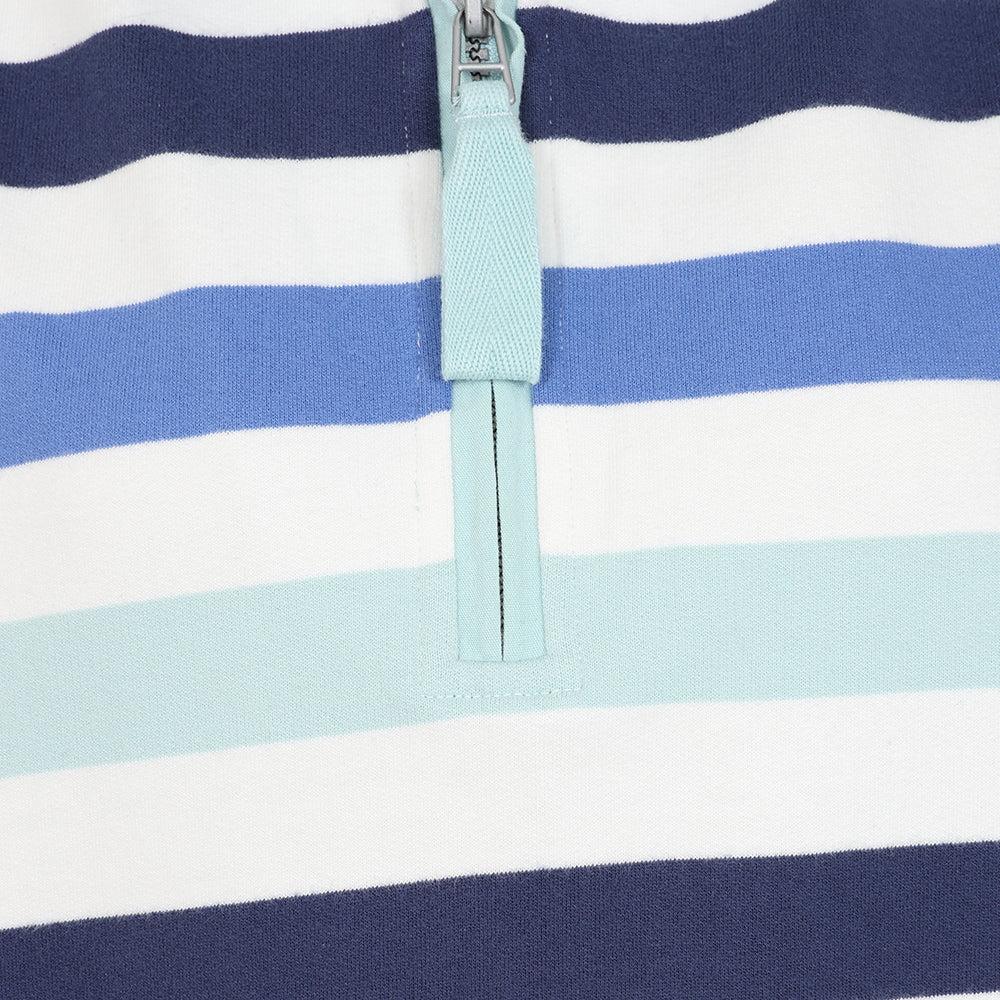 Blue - Back - Lazy Jacks Womens-Ladies Striped Quarter Zip Sweatshirt