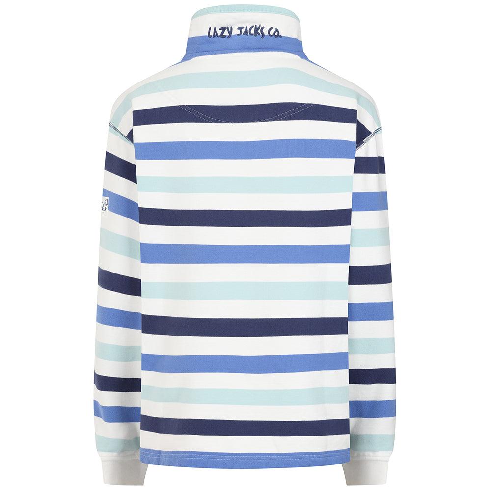 Blue - Side - Lazy Jacks Womens-Ladies Striped Quarter Zip Sweatshirt