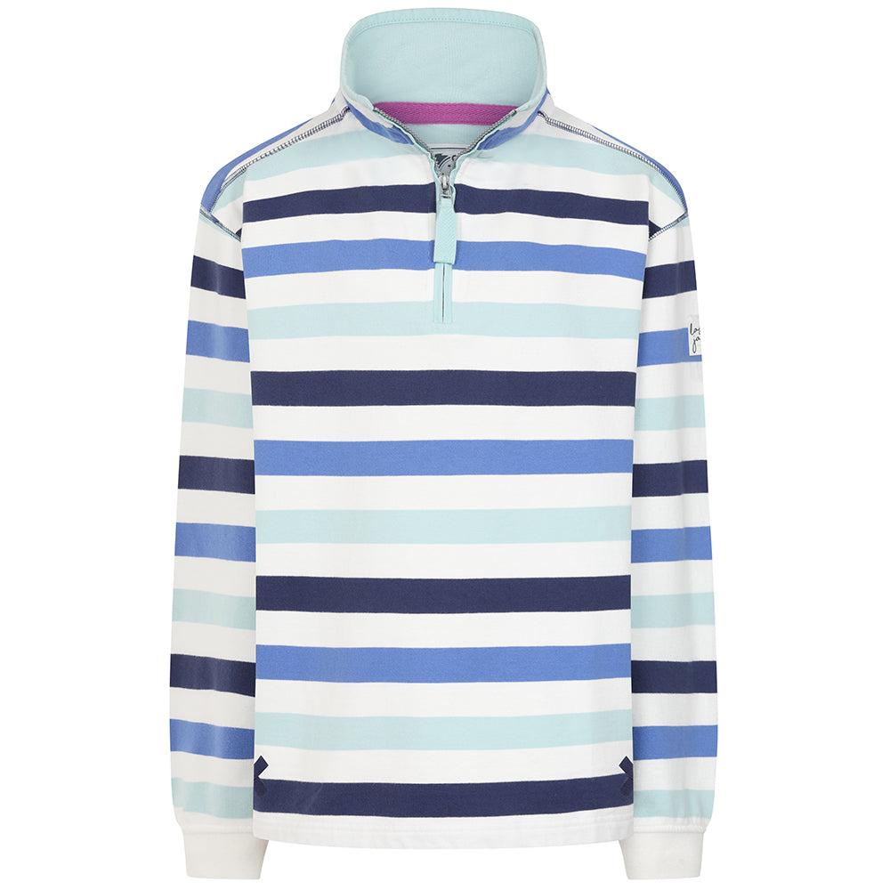 Blue - Front - Lazy Jacks Womens-Ladies Striped Quarter Zip Sweatshirt