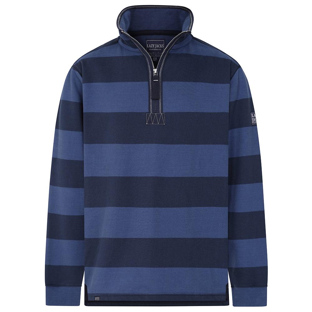 Denim - Back - Lazy Jacks Mens Striped Quarter Zip Sweatshirt
