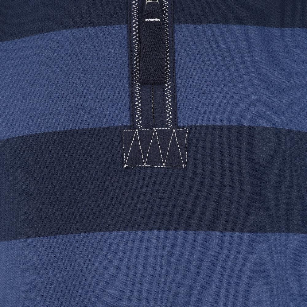 Denim - Side - Lazy Jacks Mens Striped Quarter Zip Sweatshirt