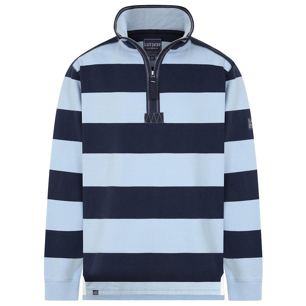 Sky - Back - Lazy Jacks Mens Striped Quarter Zip Sweatshirt