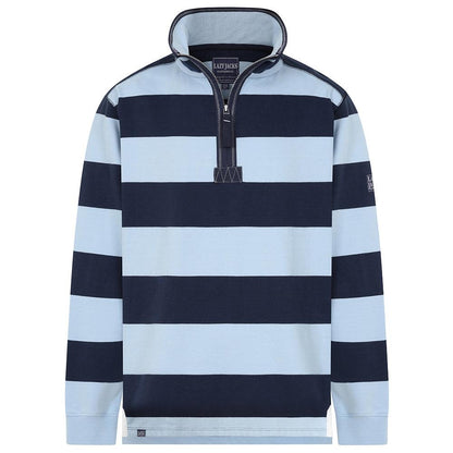Sky - Back - Lazy Jacks Mens Striped Quarter Zip Sweatshirt