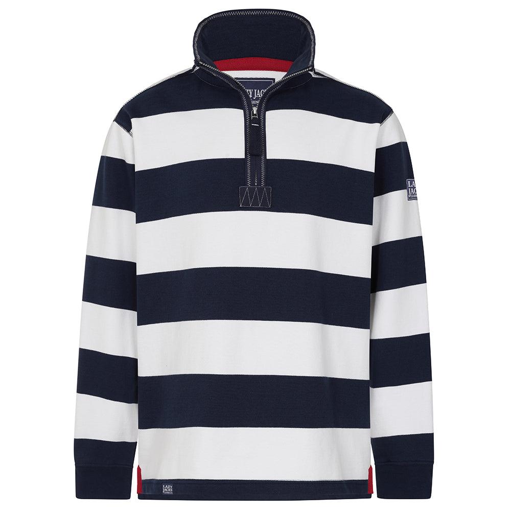 Marine - Pack Shot - Lazy Jacks Mens Striped Quarter Zip Sweatshirt