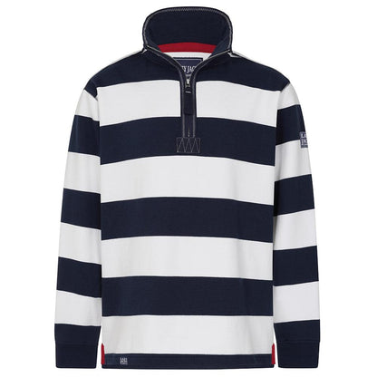 Marine - Pack Shot - Lazy Jacks Mens Striped Quarter Zip Sweatshirt