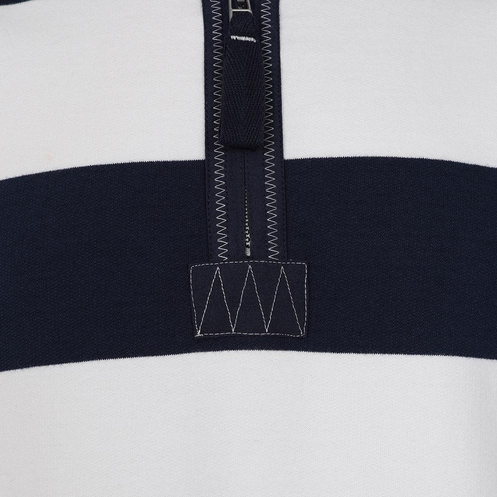 Marine - Close up - Lazy Jacks Mens Striped Quarter Zip Sweatshirt