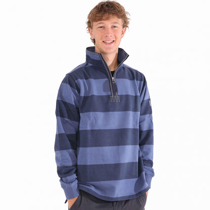 Denim - Front - Lazy Jacks Mens Striped Quarter Zip Sweatshirt