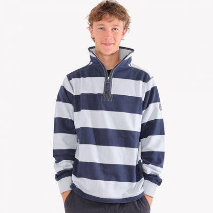 Sky - Front - Lazy Jacks Mens Striped Quarter Zip Sweatshirt