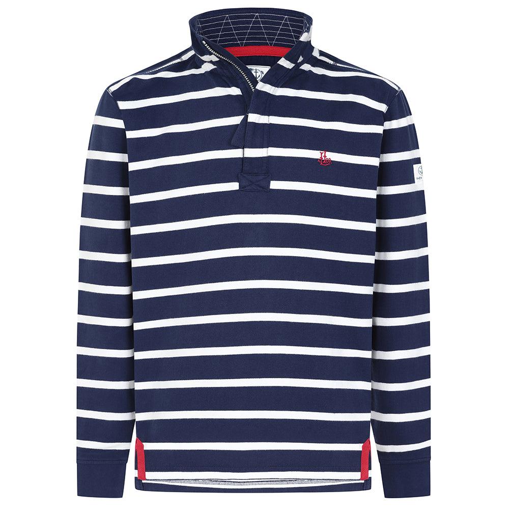 Marine - Back - Lazy Jacks Mens Striped Quarter Zip Sweatshirt