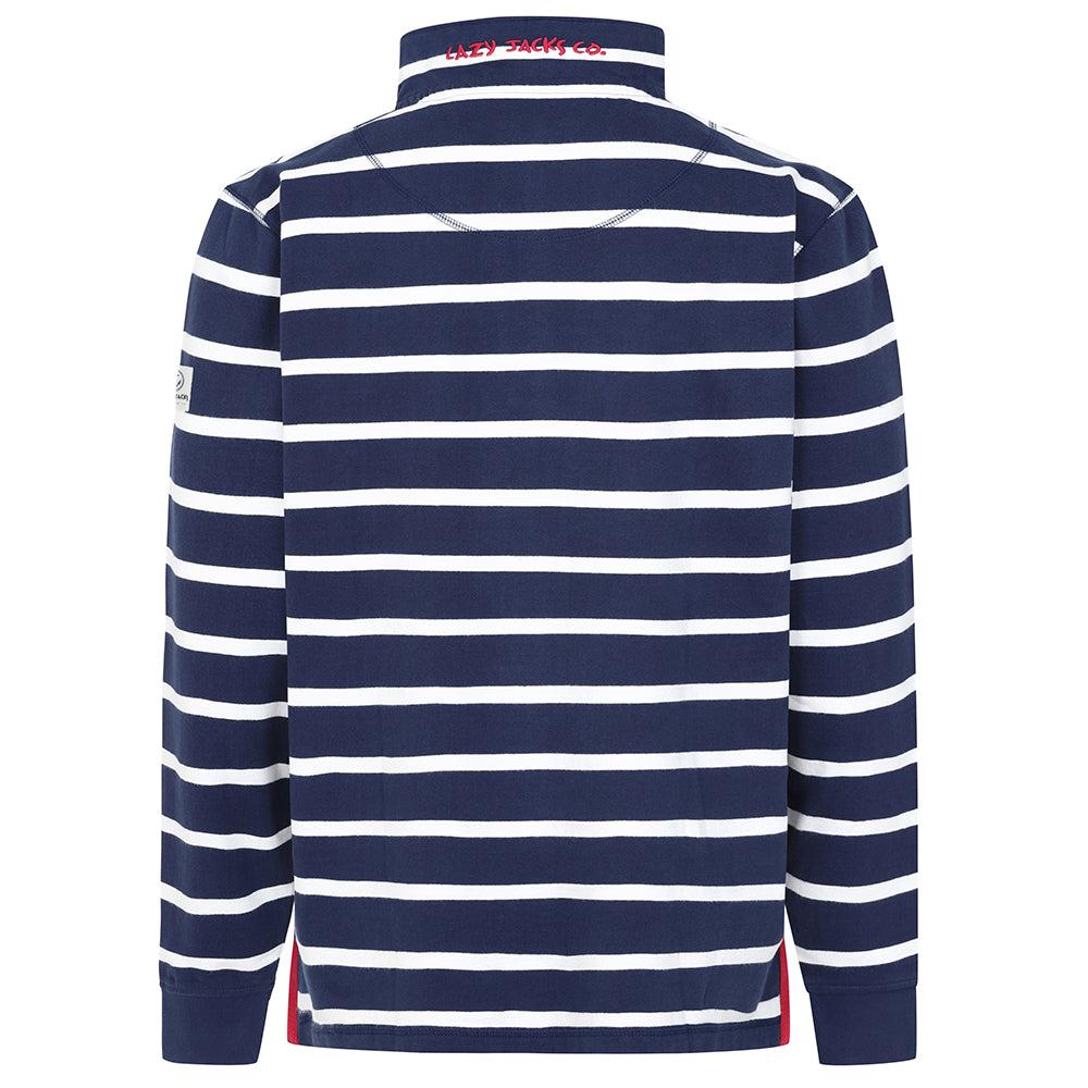 Marine - Side - Lazy Jacks Mens Striped Quarter Zip Sweatshirt