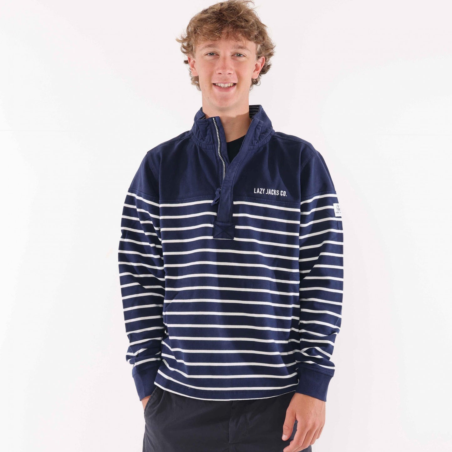 Marine - Front - Lazy Jacks Mens Quarter Zip Sweatshirt