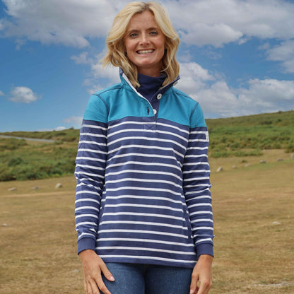 Turquoise - Front - Lazy Jacks Womens-Ladies Button Neck Sweatshirt