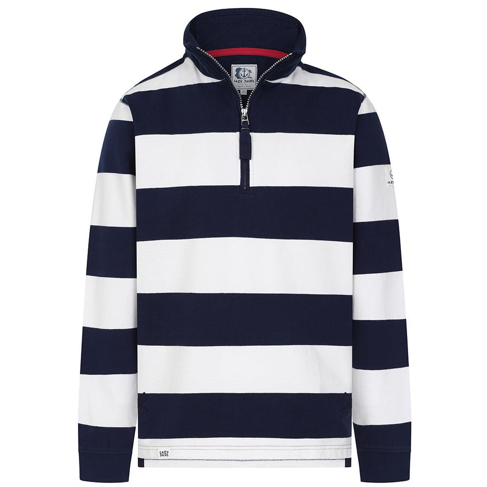 Marine-White - Front - Lazy Jacks Mens Striped Sweatshirt