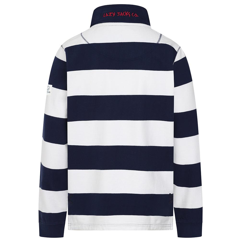 Marine-White - Side - Lazy Jacks Mens Striped Sweatshirt