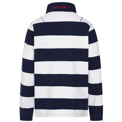 Marine-White - Side - Lazy Jacks Mens Striped Sweatshirt