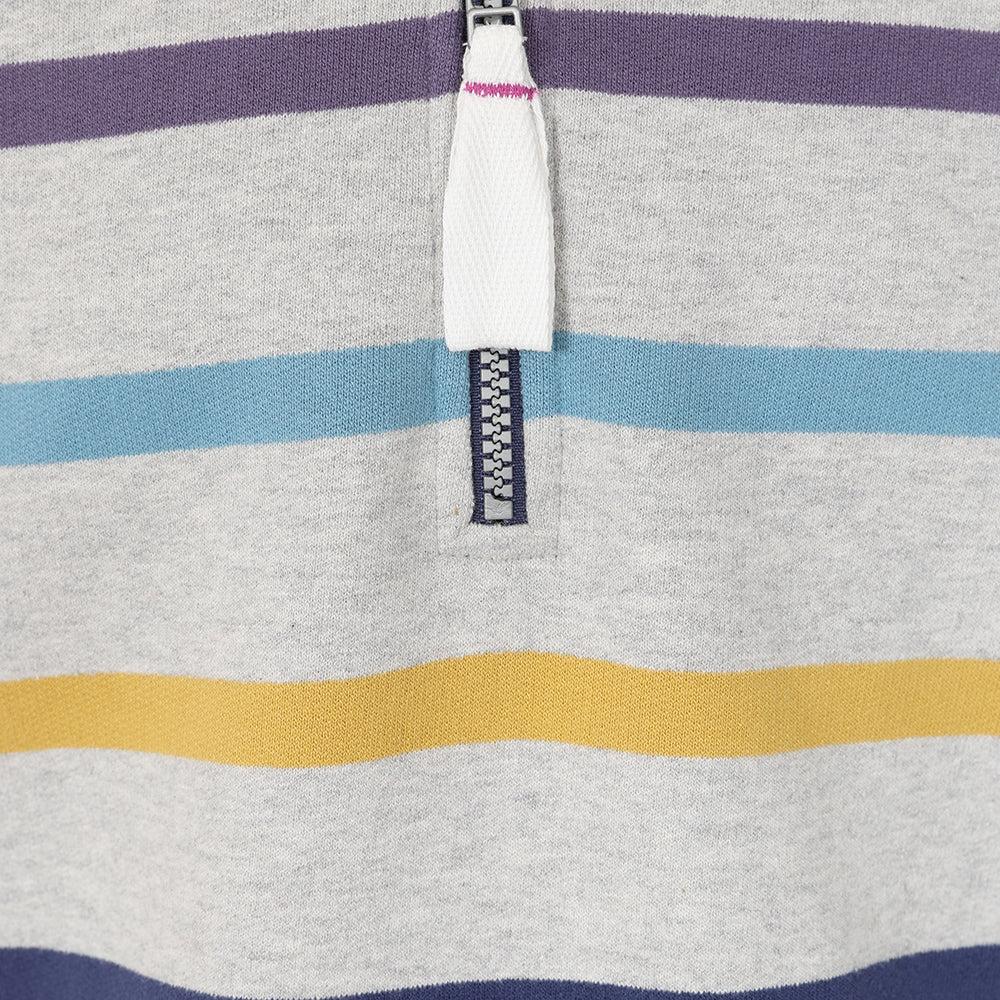Grey Marl - Lifestyle - Lazy Jacks Childrens-Kids Striped Quarter Zip Sweatshirt