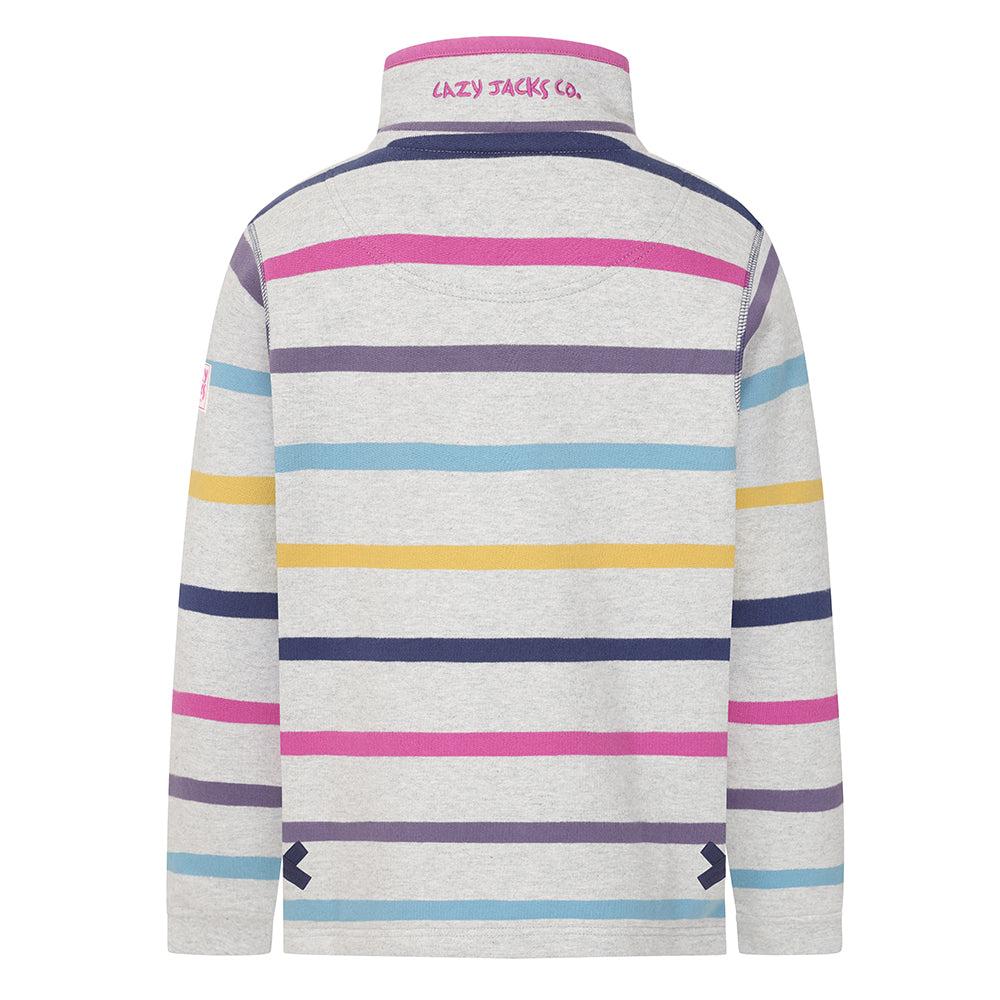 Grey Marl - Back - Lazy Jacks Childrens-Kids Striped Quarter Zip Sweatshirt