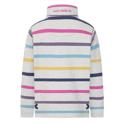 Grey Marl - Back - Lazy Jacks Childrens-Kids Striped Quarter Zip Sweatshirt