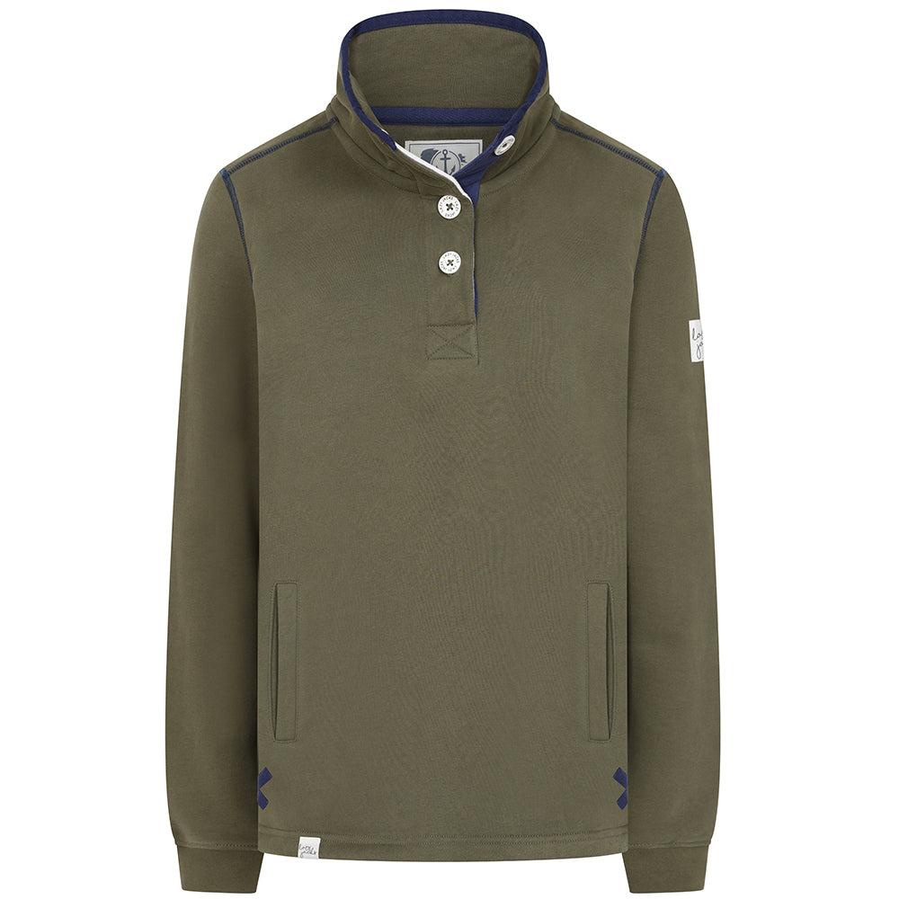Khaki Green - Front - Lazy Jacks Womens-Ladies Button Neck Sweatshirt