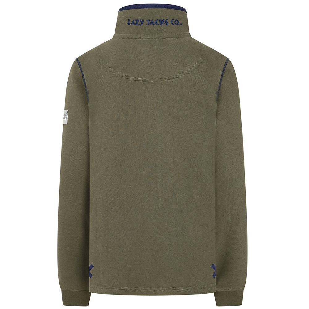 Khaki Green - Back - Lazy Jacks Womens-Ladies Button Neck Sweatshirt