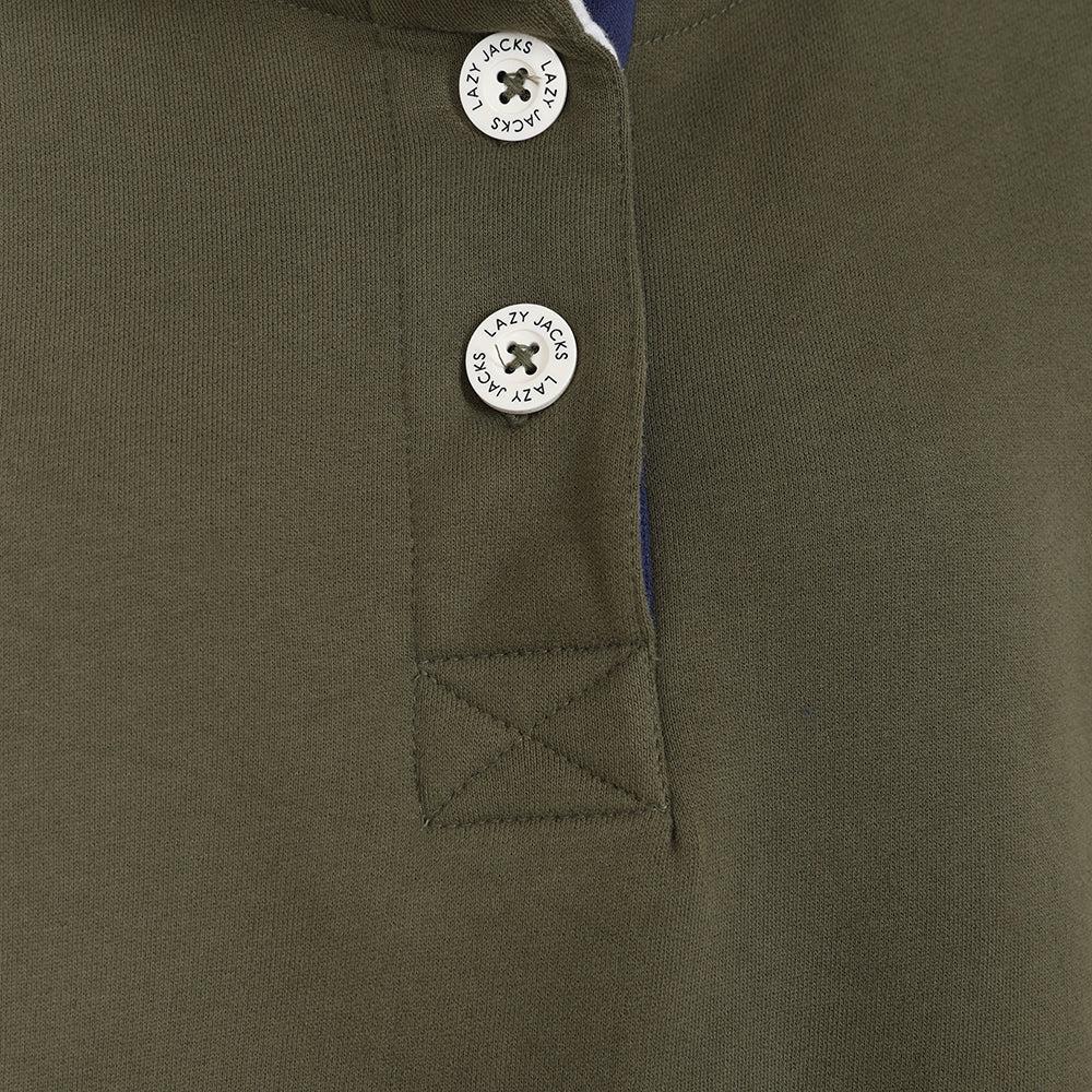 Khaki Green - Side - Lazy Jacks Womens-Ladies Button Neck Sweatshirt
