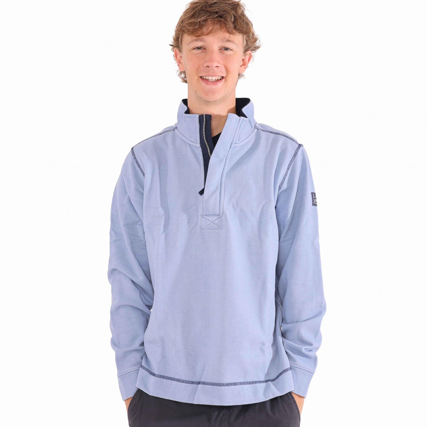 Sky - Front - Lazy Jacks Mens Pique Quarter Zip Sweatshirt