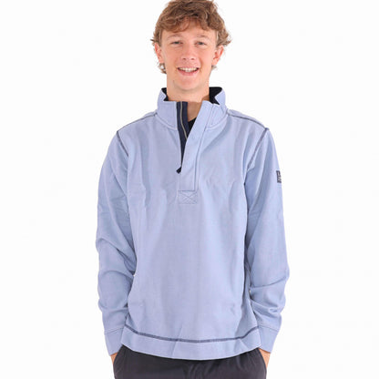 Sky - Front - Lazy Jacks Mens Pique Quarter Zip Sweatshirt