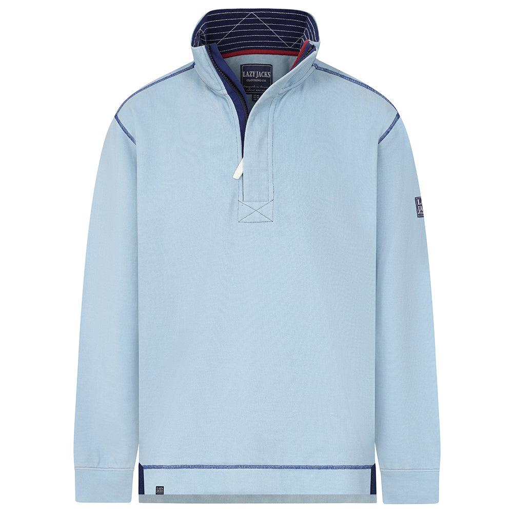 Sky - Back - Lazy Jacks Mens Pique Quarter Zip Sweatshirt
