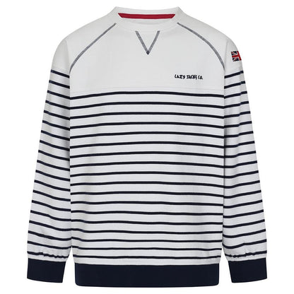 White - Front - Lazy Jacks Womens-Ladies Striped Sweatshirt