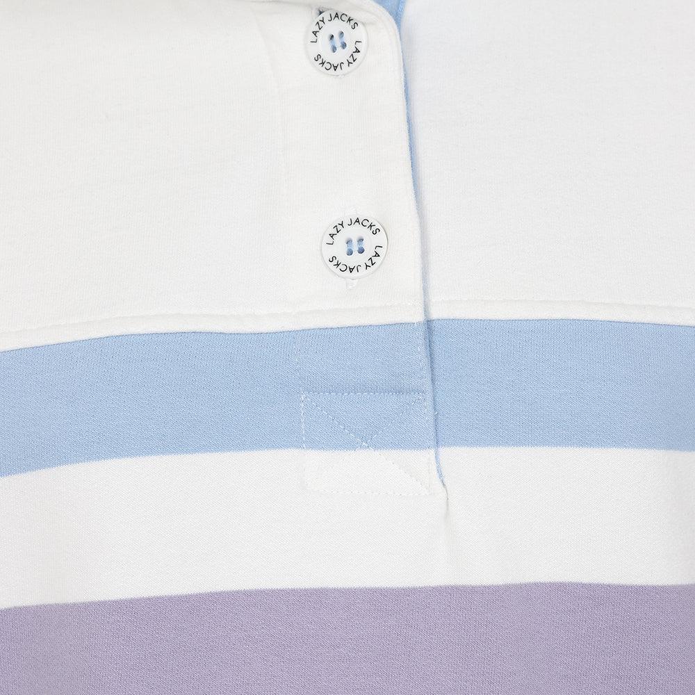 Pastel - Back - Lazy Jacks Womens-Ladies Striped Button Neck Sweatshirt