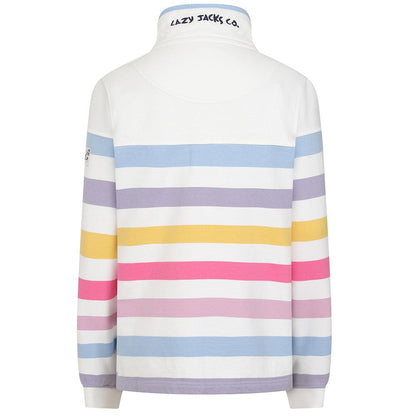 Pastel - Side - Lazy Jacks Womens-Ladies Striped Button Neck Sweatshirt