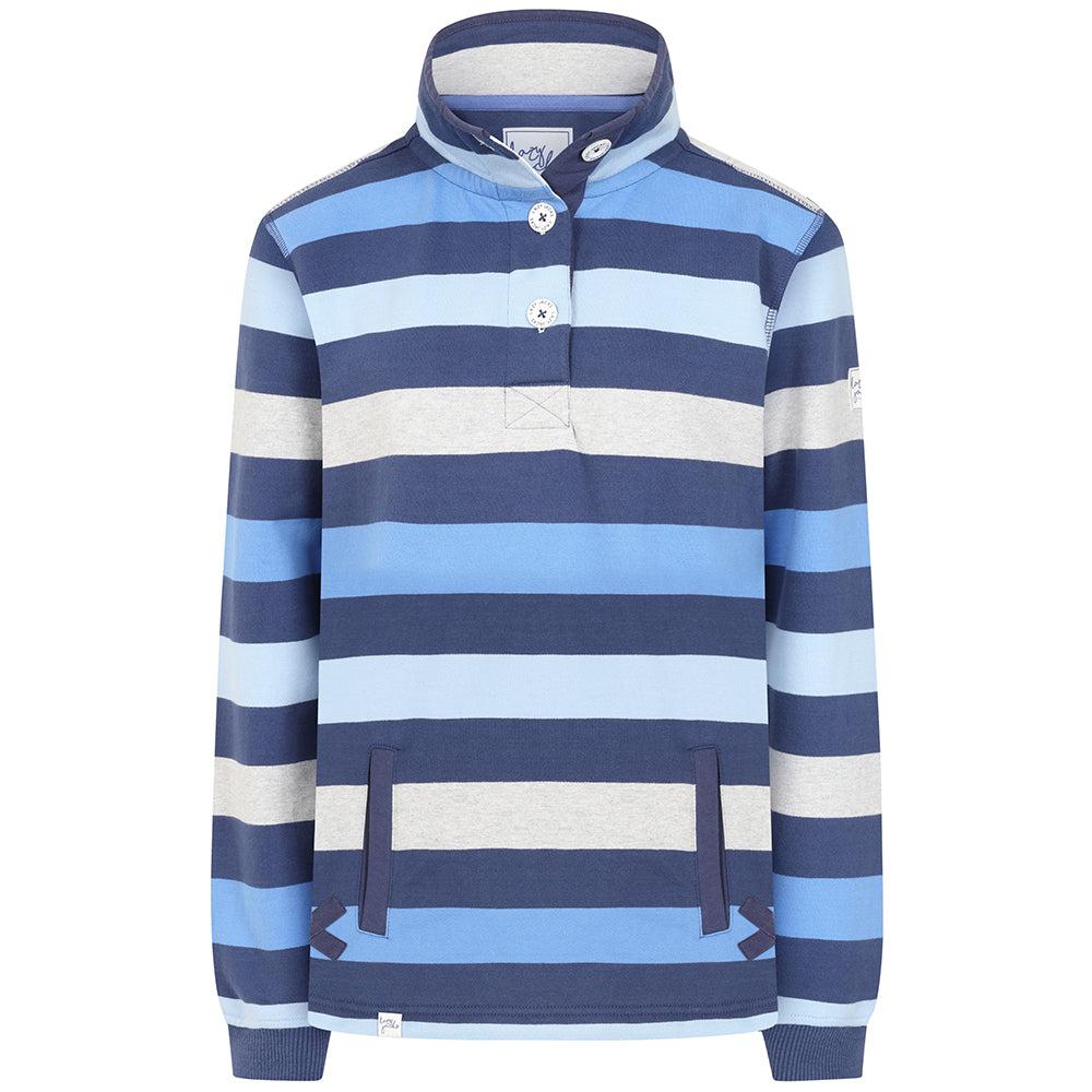 Winter Blues - Front - Lazy Jacks Womens-Ladies Striped Button Neck Sweatshirt