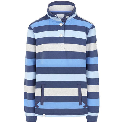 Winter Blues - Front - Lazy Jacks Womens-Ladies Striped Button Neck Sweatshirt