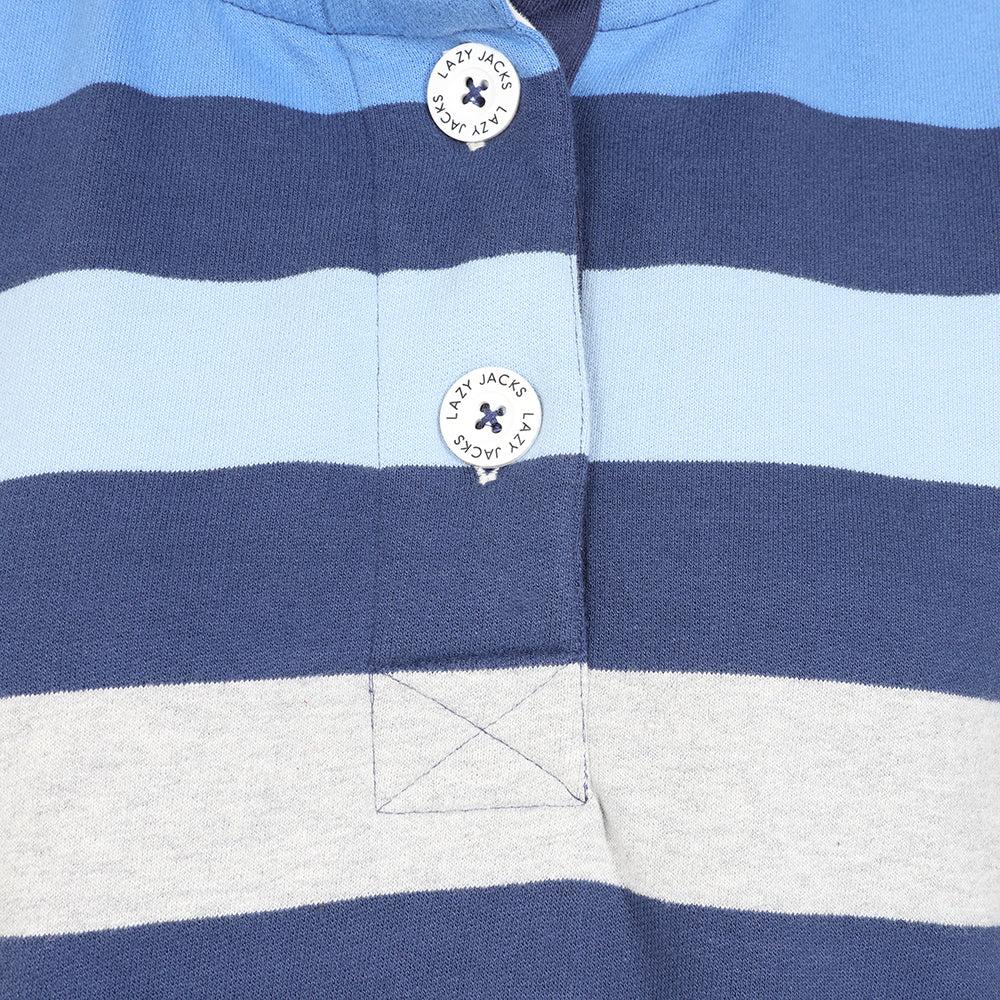 Winter Blues - Back - Lazy Jacks Womens-Ladies Striped Button Neck Sweatshirt