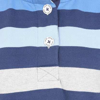 Winter Blues - Back - Lazy Jacks Womens-Ladies Striped Button Neck Sweatshirt