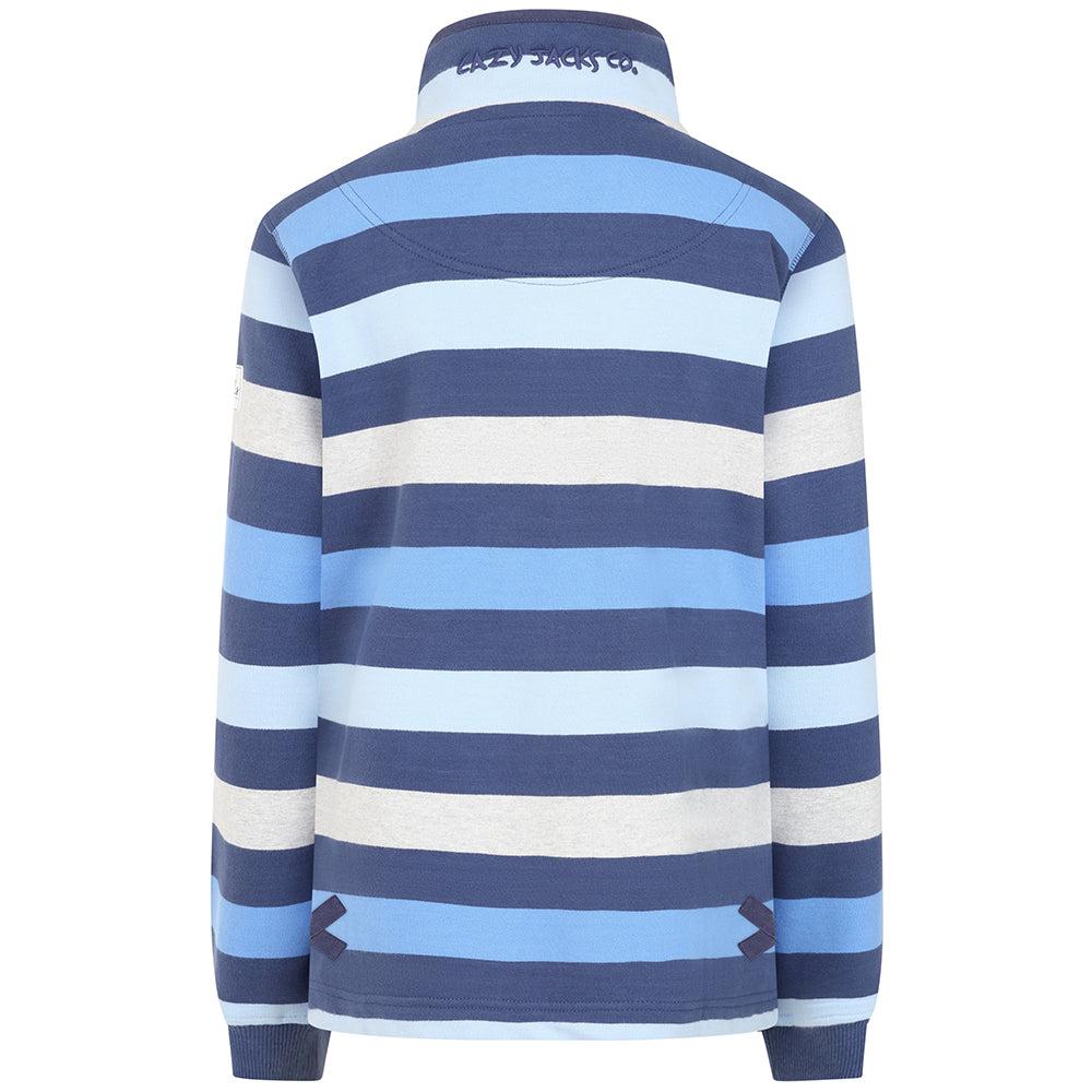 Winter Blues - Side - Lazy Jacks Womens-Ladies Striped Button Neck Sweatshirt