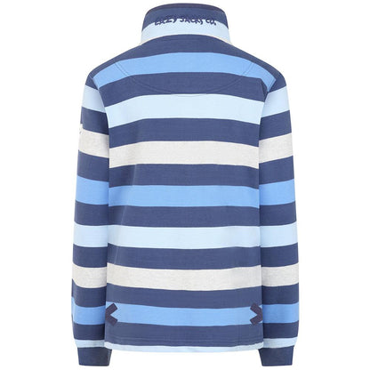 Winter Blues - Side - Lazy Jacks Womens-Ladies Striped Button Neck Sweatshirt