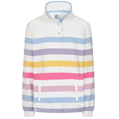 Pastel - Front - Lazy Jacks Womens-Ladies Striped Button Neck Sweatshirt