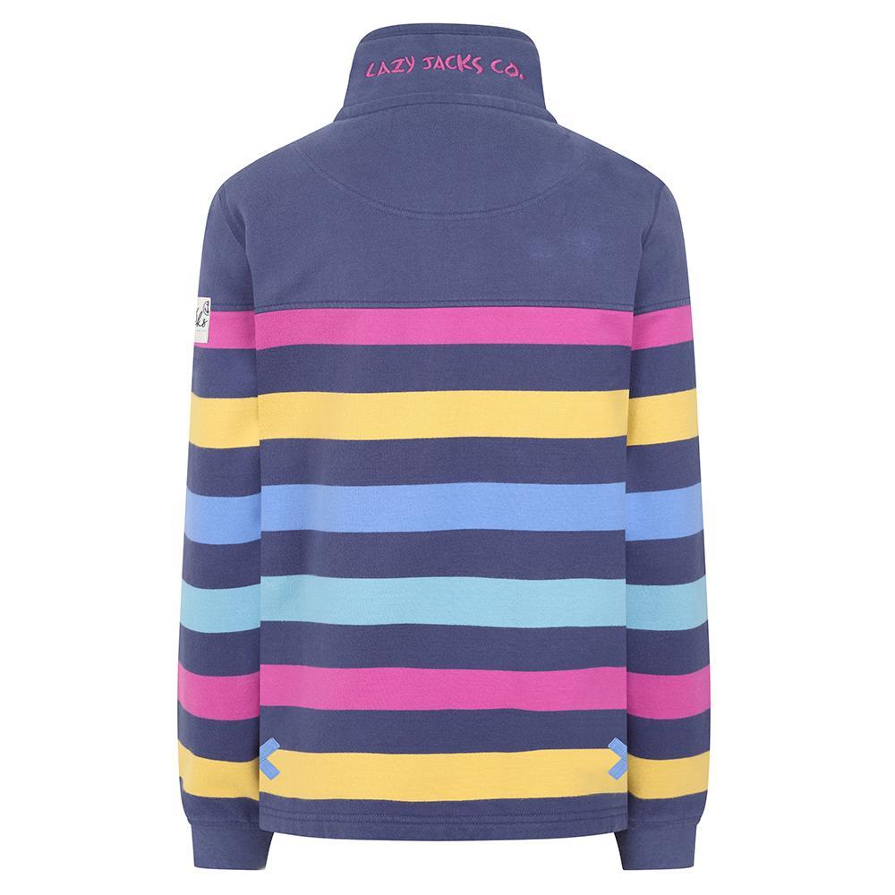 Multicoloured - Back - Lazy Jacks Womens-Ladies Striped Button Neck Sweatshirt