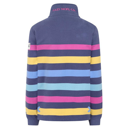 Multicoloured - Back - Lazy Jacks Womens-Ladies Striped Button Neck Sweatshirt